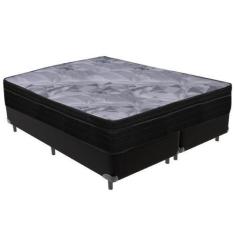 Imagem de Cama Box Preto e Colchão Airtech Pampa Molas ensacadas Queen Ortobom