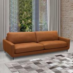 Imagem de Sofá Decorativo Isaac 3 Lugares Sala De Estar 240cm Pés Em Aço Couro C