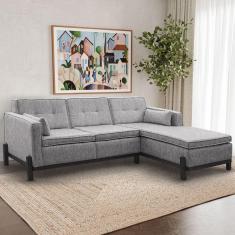 Imagem de Sofá Tiê 3 Lugares com Chaise Lado Esquerdo 218cm em Linho CabeCasa MadeiraMadeira Cinza
