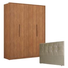 Imagem de Guarda Roupa Attore 4 Portas Amêndola Com Cabeceira Luiza 140 Cm Taupe - Demartêz