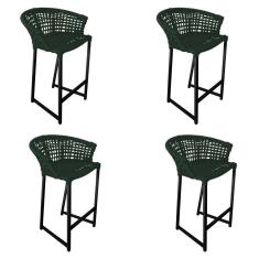 Imagem de Kit 4 Banquetas Reis em Corda Náutica e Base em Alumínio Preta para Área Gourmet  Verde Musgo
