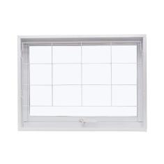 Imagem de Janela de Aço Maxim-Ar 50x50cm com Grade Quadriculada e Vidro Boreal Qualitysol Ramassol Branco