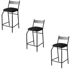 Imagem de Kit 3 Banquetas Gourmet Para Bancada Ou Cozinha Ibiza Preto