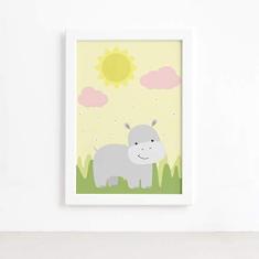 Imagem de Quadro Safari Menina Hipopótamo Moldura  33x43cm