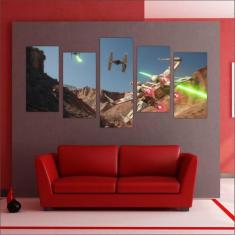 Imagem de Quadro Decorativo Star Wars Nave Salas Quartos 5 peças com Moldura - V