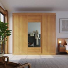 Imagem de Guarda-Roupa Casal 3 Portas de Correr 1 Porta com Espelho Samambaia Cabecasa Madeiramadeira Carvalho