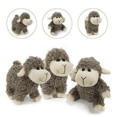 Imagem de Decorações de pelúcia de cordeiro, 3 peças (sentado, em pé, ajoelhado), brinquedos de ovelha cinza