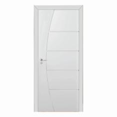 Imagem de Kit Porta de Madeira 210x90cm Frisada Laqueada Esquerda Moldufama Branco