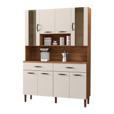 Imagem de Armário De Cozinha Compacta 8 Portas E 2 Gavetas 121cm Gold Ripado Nogueira-off White - Pallazio