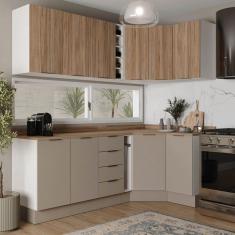 Imagem de Cozinha Modulada 8 Peças com Tampo com Rodapé 4 Aéreos e 4 Balcões Ipanema Cabecasa Madeiramadeira Cinza Trama/ Acácia