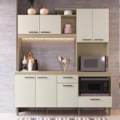 Imagem de Cozinha Compacta com Tampo 7 Portas 2 Gavetas 2 Nichos para Forno Valência Móveis Cadorin Mocca/areia