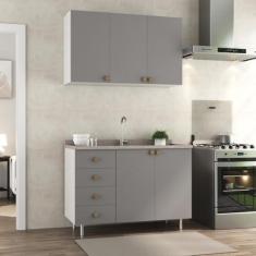 Imagem de Cozinha Compacta 2 Peças 100% Mdf Bp 1 Balcão 1 Aereo Maranello Branco/Urbi