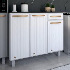 Imagem de Balcão De Cozinha Em Aço Steel Com Tampo 3 Portas 1 Gaveta Branco - Pa
