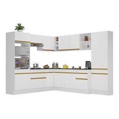 Imagem de Armário de Cozinha Completa de Canto com Rodapé Veneza Multimóveis V2082 Branco/dourado