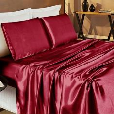 Imagem de Jogo Cama Lençol Monza Queen Cetim Charmousse Brilhante 4 Peças - Vinho