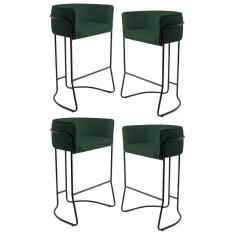 Imagem de Kit 4 Banquetas Decorativas Base Aço  Betina C-117 Linho Verde Musgo - Domi