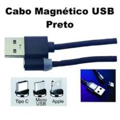 Imagem de Cabo USB Magnético Nylon Preto trançado Led Micro para Apple