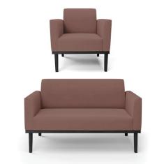 Imagem de Sofá Namoradeira com Poltrona Base de Madeira Fixa Preto Marisa Veludo Rosê D03 - D'Rossi