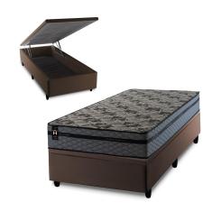 Imagem de Conjunto Box Baú Montreal Cinza 96x203x71 c/ Molas Ensacadas