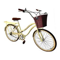 Imagem de Bicicleta Aro 26 urbana cesta vime s/marchas bagageiro bege