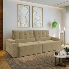 Imagem de Sofá Retrátil e Reclinável com Porta Copos e Usb 4 Lugares 270cm Embaúba Extra Cabecasa Madeiramadei Palha Diamante