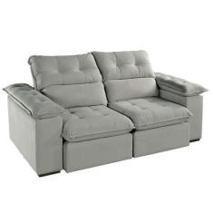 Imagem de Sofá 3 Lugares Retrátil E Reclinável Jobi Veludo Cinza Prateado 194 Cm