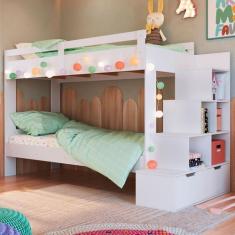 Imagem de Beliche Infantil 2 Gavetas Com Escada Playground Branco - Panorama Móv