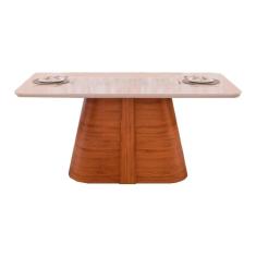 Imagem de Mesa De Sala Jantar Ryze C- Tampo Madeirado Vidro Curvo 180x100cm Freijó-off White - Dj Móveis