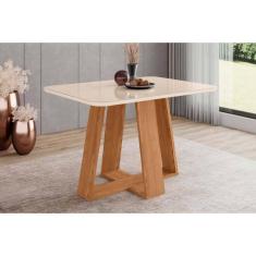 Imagem de Mesa p/ Cozinha Lins SC89 c/ Tampo Madeirado c/ Vidro Curvo 120x80cm Nature/Off White - Henn