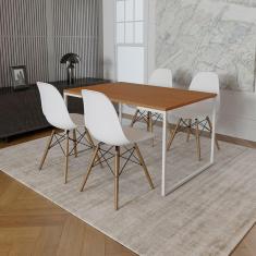 Imagem de Mesa Industrial Base Ferro Branco Tampo 137X90 Canela 4 Cadeiras Madeira Assento Branco Marrom