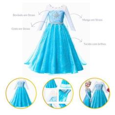 Imagem de Fantasia Vestido Infantil Elsa Frozen Com Manga+ Strass  - Arca distri