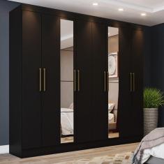 Imagem de Guarda Roupa Casal 08 Portas 04 Gavetas Com Espelho Ibiza Casa 812 Preto Hp