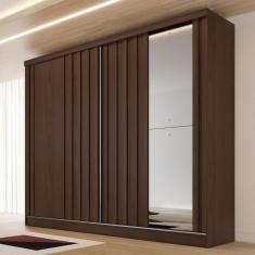 Imagem de Guarda Roupa Casal 1 Espelho 2 Portas de Correr 4 Gavetas Ripado Galati Made Marcs