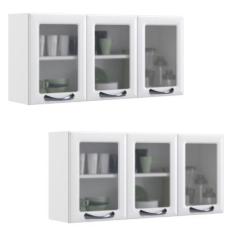Imagem de Kit 2 Armários Aéreos Multiuso Itatiaia Aço 3 Portas Com Vidro New Pre