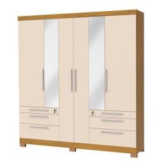 Imagem de Guarda Roupa Casal 6 Portas 6 Gavetas Noce Perola C Espelho - San Mari