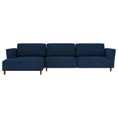 Imagem de Sofá 290cm com Chaise Esquerda Franz Suede Azul - Gran Belo
