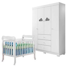 Imagem de Berço Americano Lila E Guarda Roupa Ane Branco Brilho  Phoenix Baby