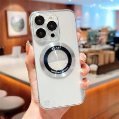 Imagem de Capa de telefone ultrafina magnética sem moldura revestida para iPhone 14 Pro Max 13 12 Pro Max Buraco transparente para PC rígido, transparente, para iPhone 14