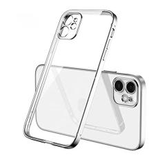 Imagem de Capa transparente de silicone com moldura quadrada de revestimento de luxo para iPhone 11 12 13 14 Pro Max Mini X XR 7 8 Plus SE 3 Capa traseira transparente, prata, para iPhone 14 ProMax