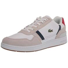 Imagem de Lacoste Tênis masculino de couro e camurça multicolorido com clipe T, Branco/azul marinho/vermelho, 42