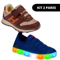 Imagem de Kit 2 Pares Tênis Led Casual Criança Infantil De Masculino - Club Happ