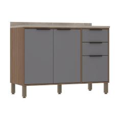 Imagem de Balcão De Cozinha 120cm 2 Portas E 3 Gavetas Com Tampo Aspen Luciane Móveis Vanilla Com Cinza Puro