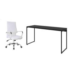 Imagem de conjunto de mesa studio preta 150 cm com cadeira de escritório diretor giratória cleaner branca