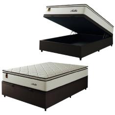 Imagem de Cama Box Baú Casal Colchão Molas Ensacadas Com Pillow Malttês 138x188x69cm Suede Cáqui Hellen