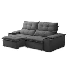 Imagem de Sofá Retrátil 3 Lugares Com Porta Copo 210cm Malta F05 Veludo Grafite