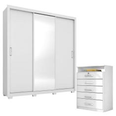 Imagem de Cômoda Triunfo e Guarda Roupa Casal Residence Branco com Pés - Demóbile