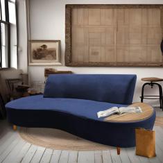 Imagem de Sofá Curvo Living Premium 3 Lugares Corino Azul Marinho Com Apoio Lateral MDF Rústico - Ahazzo Móveis