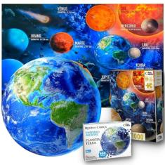 Imagem de Kit 2 Quebra Cabeças Universo Planetas Terra Redondo Decorar