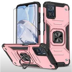 Imagem de Asuwish Capa de telefone para Motorola Moto E22/E22i 4G com protetor de tela de vidro temperado e suporte de anel suporte fino híbrido protetor móvel acessórios para celular E 22 22i mulheres homens