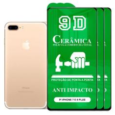 Imagem de Kit 3x Película 9D Cerâmica iPhöne 7 e 8 Plus - Protetora Anti Impacto Queda Choque Shock Flexível Nano Gel